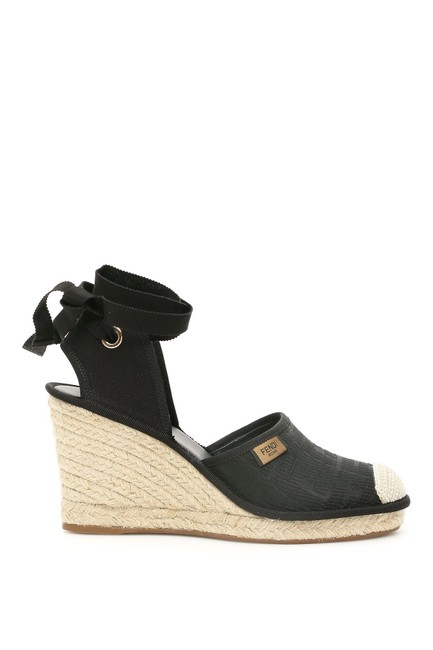 Fendi Black Ff Wedge Espadrilles Sandals 