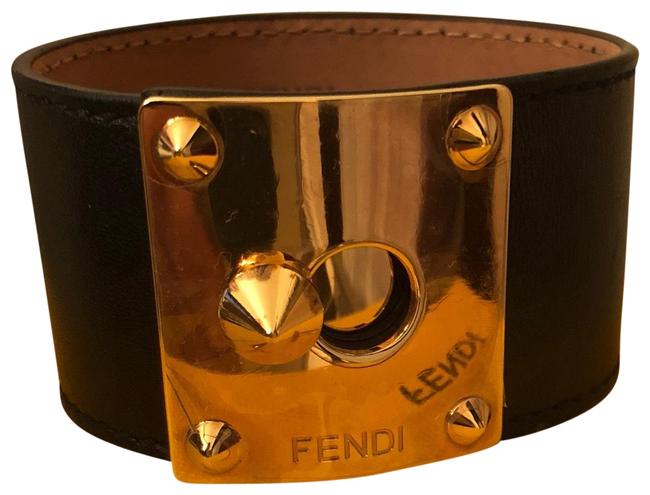 Fendi Black Lambskin Leather Cuff Bracelet