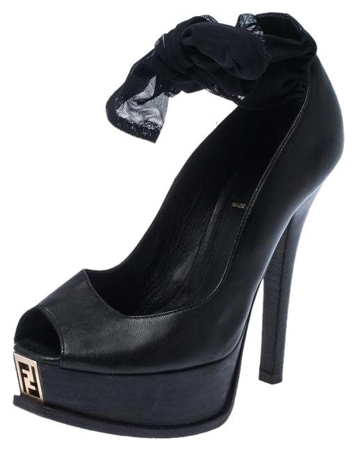 Fendi Black Leather Ankle Warp 36.5 Pumps 