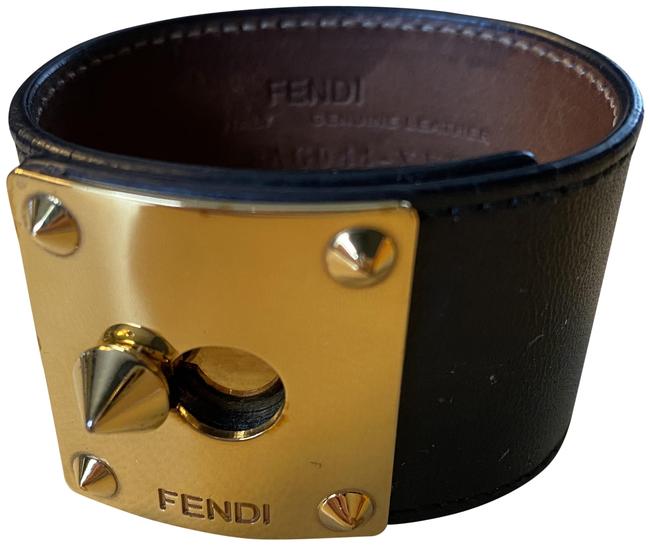 Fendi Black Leather Cuff with Gold Hardware Bracelet