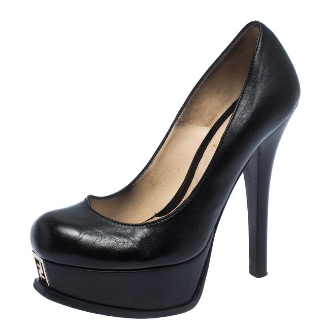 Fendi Black Leather Fendista Platform 36.5 Pumps 