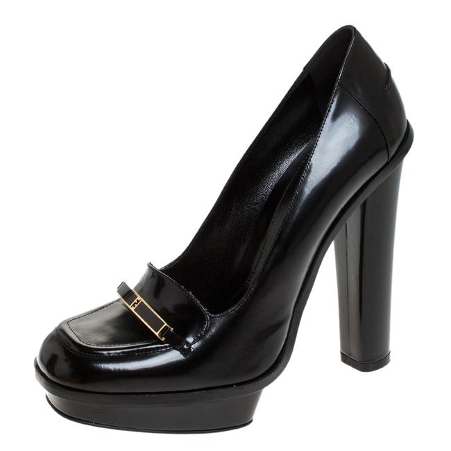 Fendi Black Leather Logo Loafer Platform 38.5 Pumps 