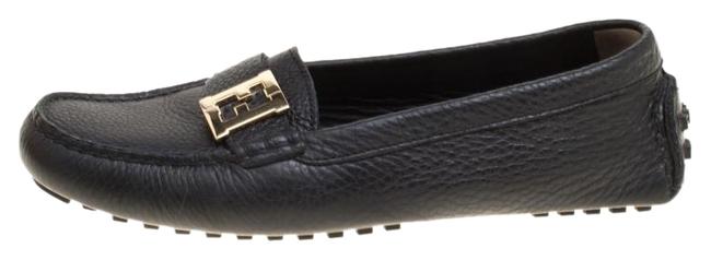 Fendi Black Leather Logo Loafers Flats 