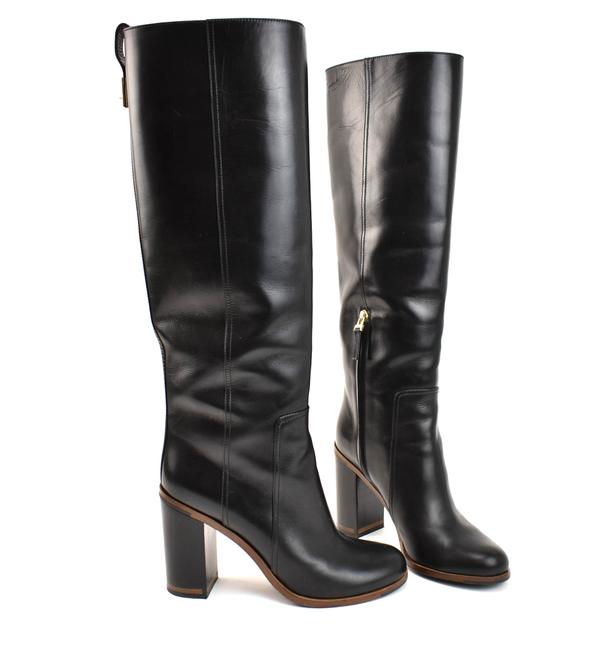 Fendi Black Leather Logo Tall Boots Booties 