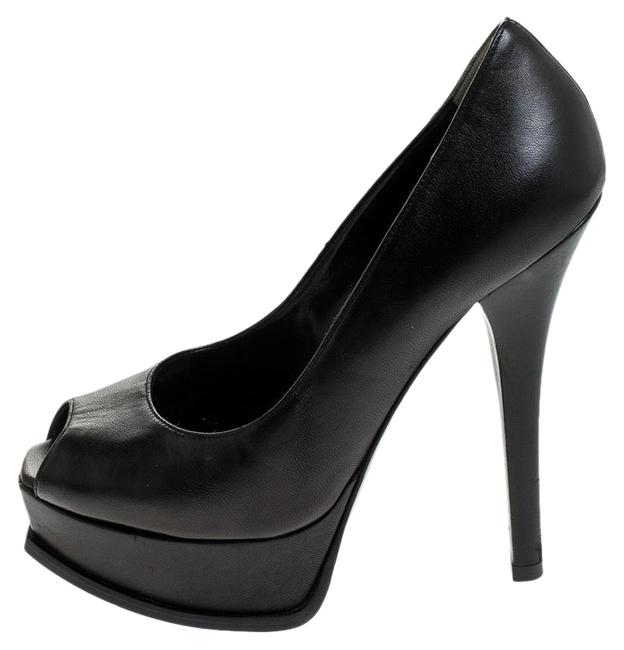Fendi Black Leather Peep Toe Platform Pumps 