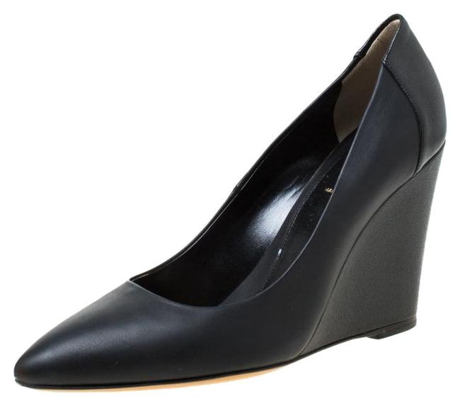 Fendi Black Leather Pointed Toe Wedge Pumps 