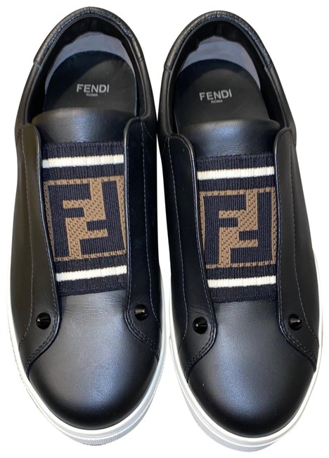 Fendi Black Leather Rockoko Slip On Sneakers 