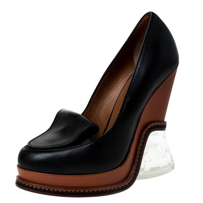 Fendi Black Leather Wedge Platform Pumps 