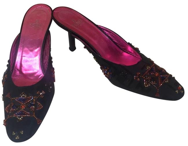 Fendi Black Logo Heels with Beaded Front Formal Shoes 