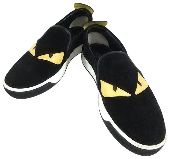 Fendi Black Men s Slip On Suede Monster Eyes Flats 