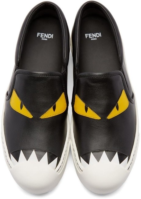 Fendi Black Monster Bug Eyes Slip on 38 Sneakers 