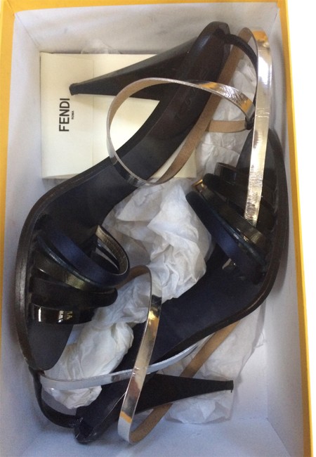 Fendi Black Navy Blue Silver Formal Shoes 