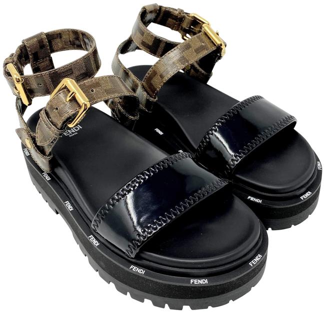 Fendi Black Neoprene In Glossy Sandals 