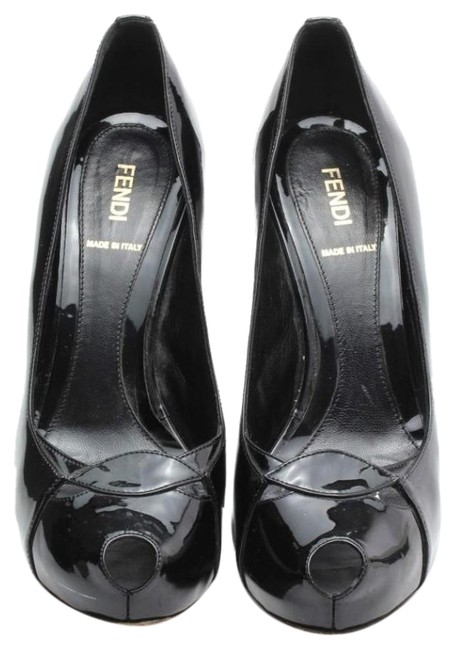 Fendi Black Patent Leather Peep Pumps 