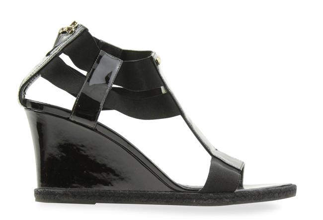 Fendi Black Patent Leather Wedge Sandals 