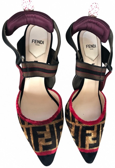Fendi Black Print Calibri Slingback Pumps 
