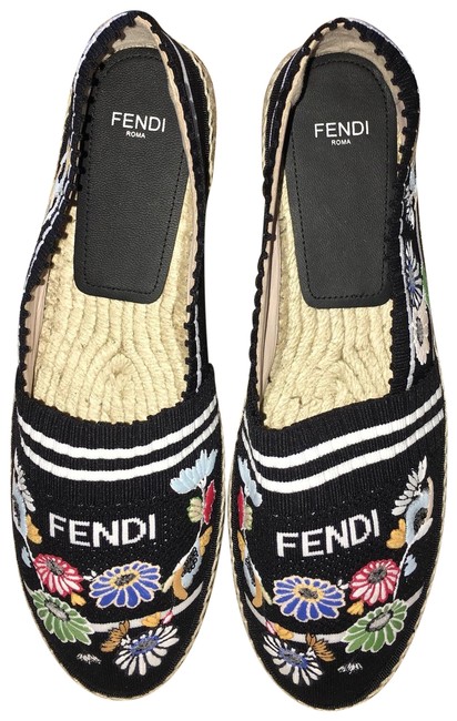 Fendi Black Rockoko Espadrille Flats 