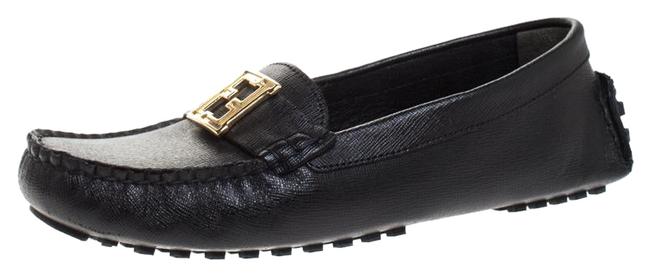 Fendi Black Saffiano Leather Logo Loafers Flats 