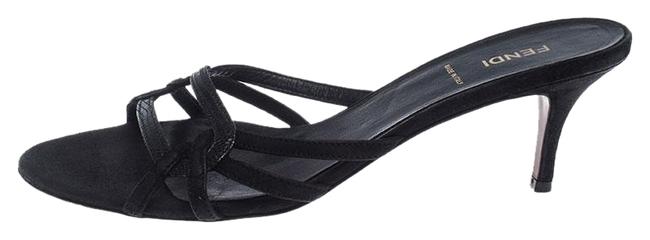 Fendi Black Strappy Leather Slide 38.5 Sandals 