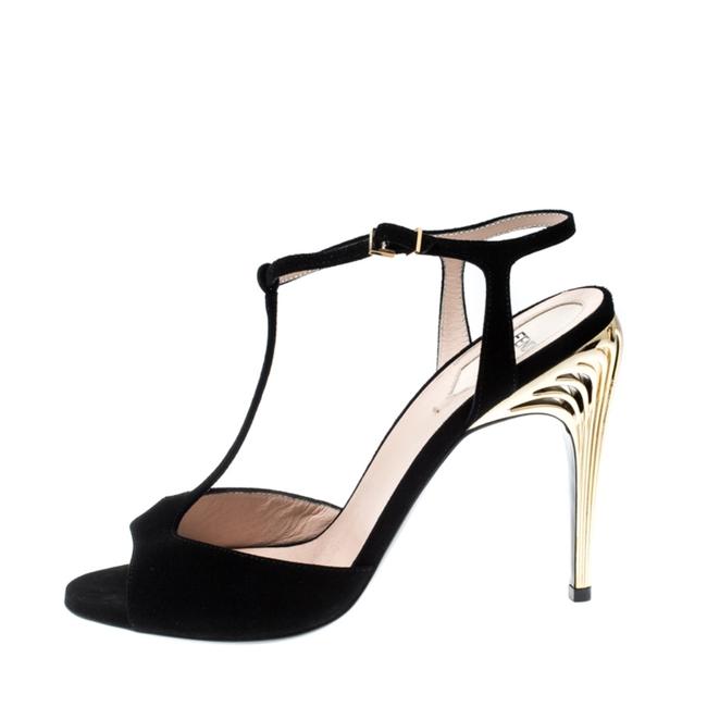 Fendi Black Suede Encaged T strap Metal Sandals 