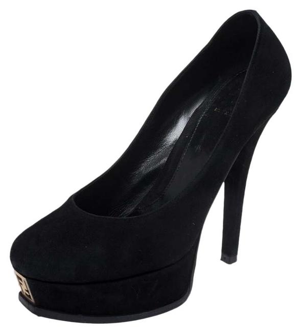 Fendi Black Suede Fendista Platform Pumps 
