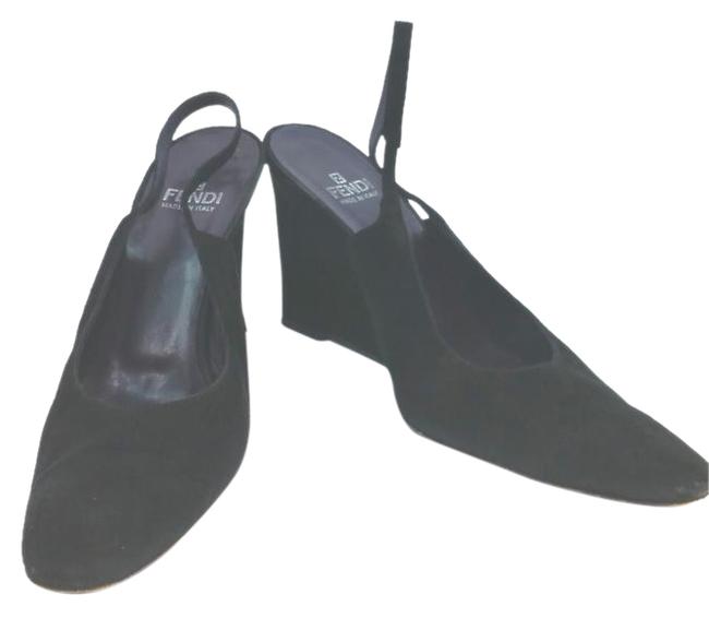 Fendi Black Suede Leather Wedge M Pumps 