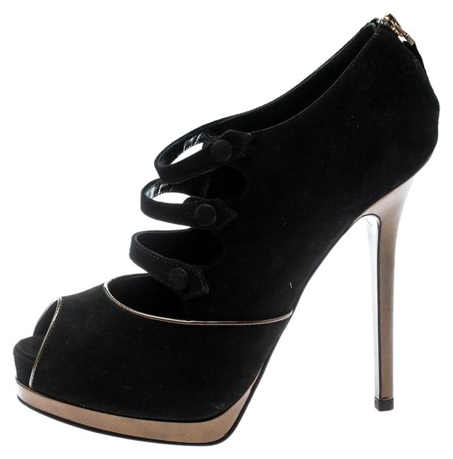 Fendi Black Suede Peep Toe Platform 38.5 Pumps 