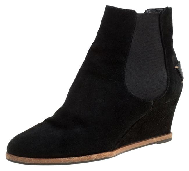 Fendi Black Suede Wedge Heel Ankle Boots Booties 