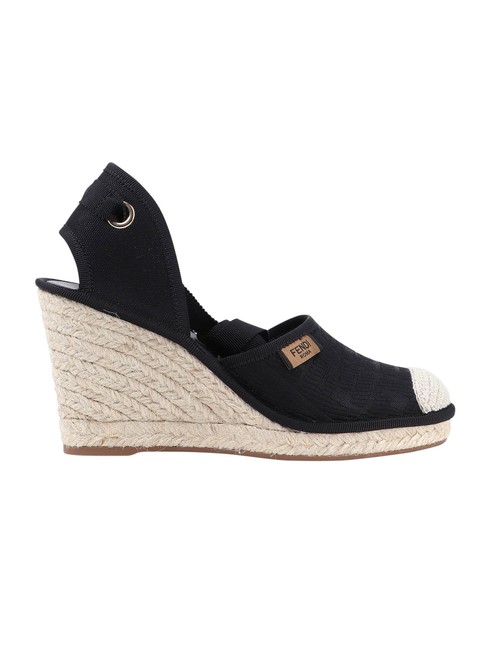 Fendi Black Wedge Canvas Ff Sandals 
