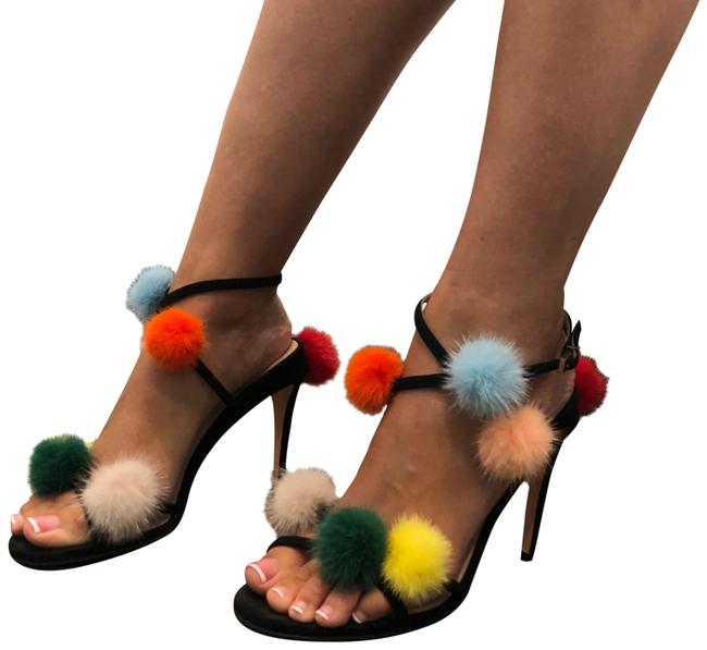 Fendi Black with Fur Pom Pom Sandals 