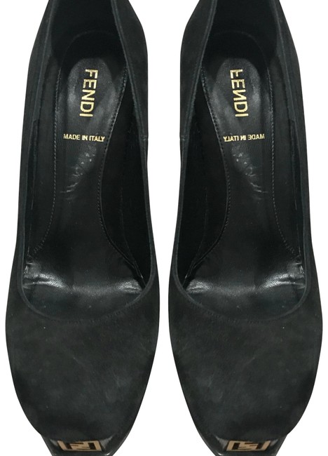 Fendi Black with Gunmetal Gold Decollete Platforms 