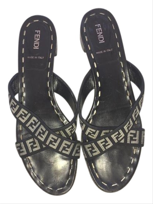 Fendi Black Zucca Print Criss Cross Sandals 