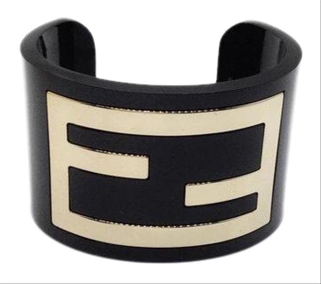 Fendi Black Gold Zucca Logo Cuff Bracelet