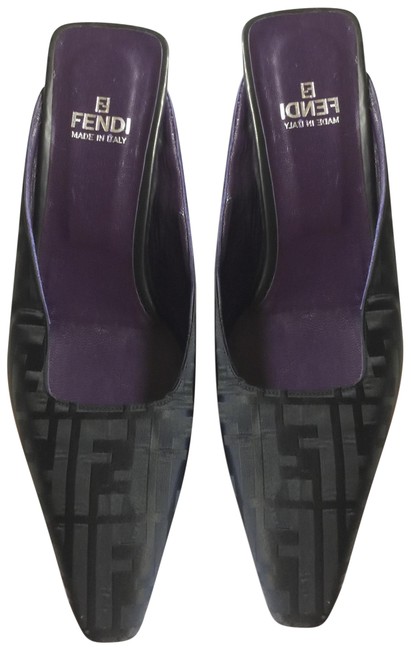 Fendi Black Purple Monogram Mules Slides 