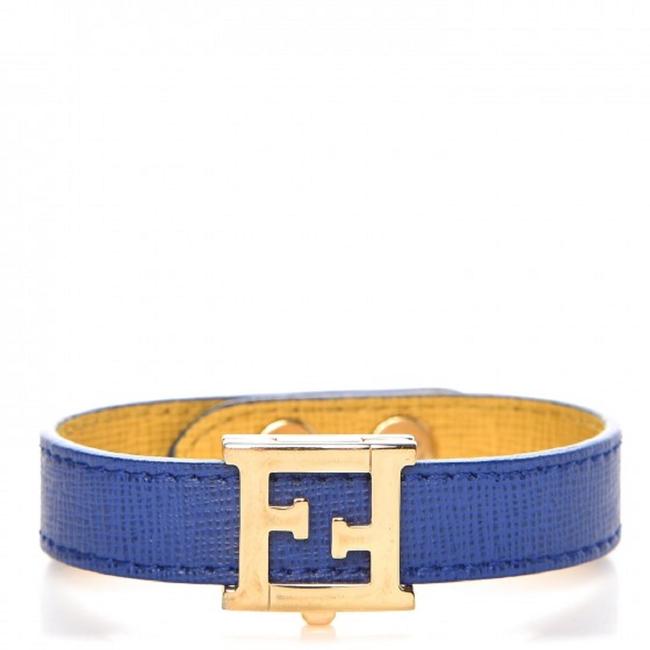 Fendi Blue Crayons Reversible Yellow &amp; Saffian Leather Bracelet