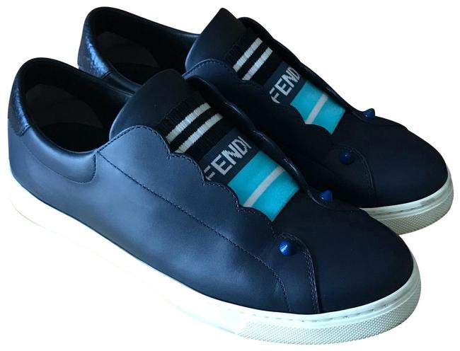 Fendi Blue Leather Logo Sneakers 