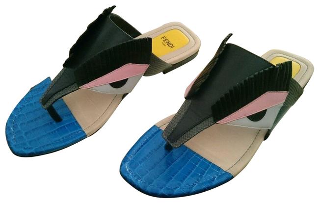 Fendi Blue Black Monster Thong Sandals 