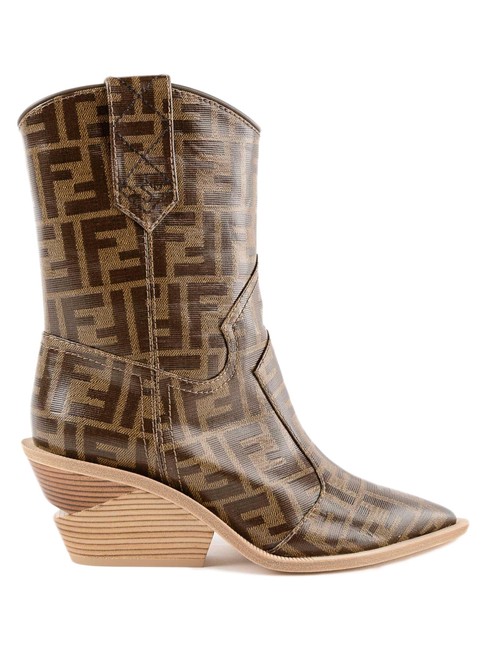 Fendi Brown 110 Logo Cowboy Boots Booties 