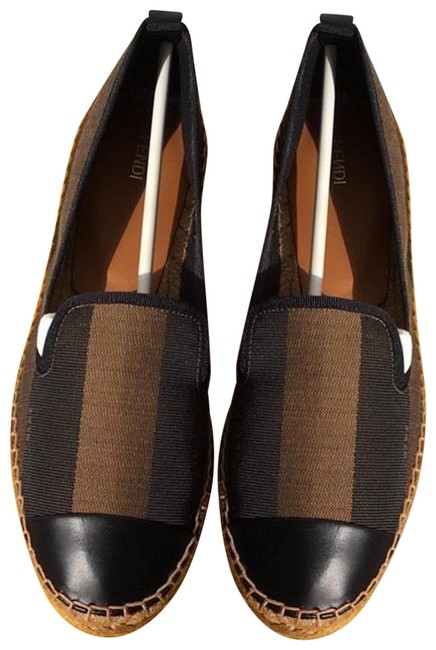 Fendi Brown and Black Stripe Espadrilles Flats 