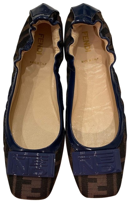 Fendi Brown and Navy Zucca Square Flats 
