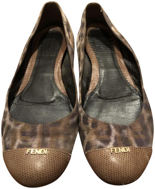 Fendi Brown Animal Print Flats 