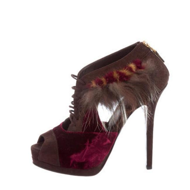 Fendi Brown Burgundy Velvet Fether Boots Booties 