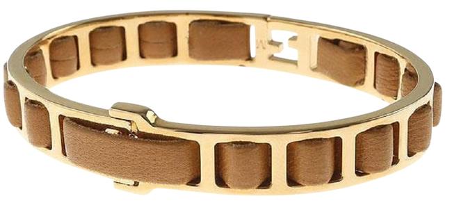 Fendi Brown Ff Fendista Logo Leather Woven Bangle Gold Hardware Bracelet
