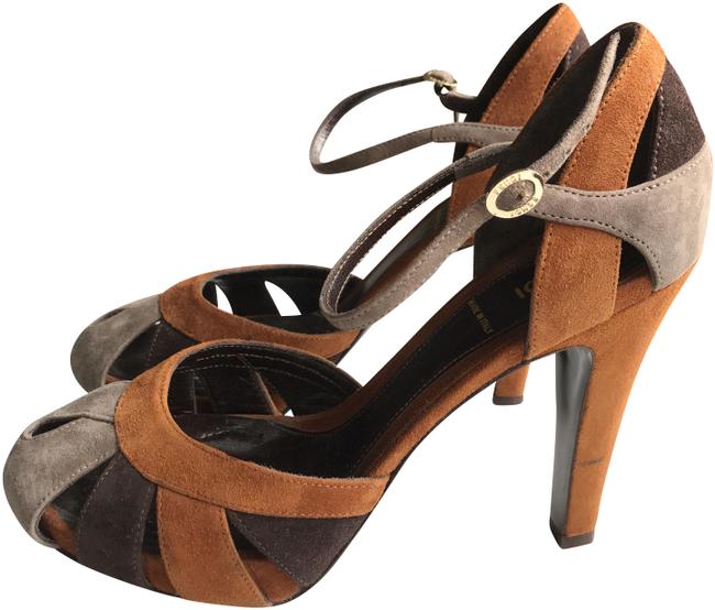 Fendi Brown Gray Suede Heels Platforms 