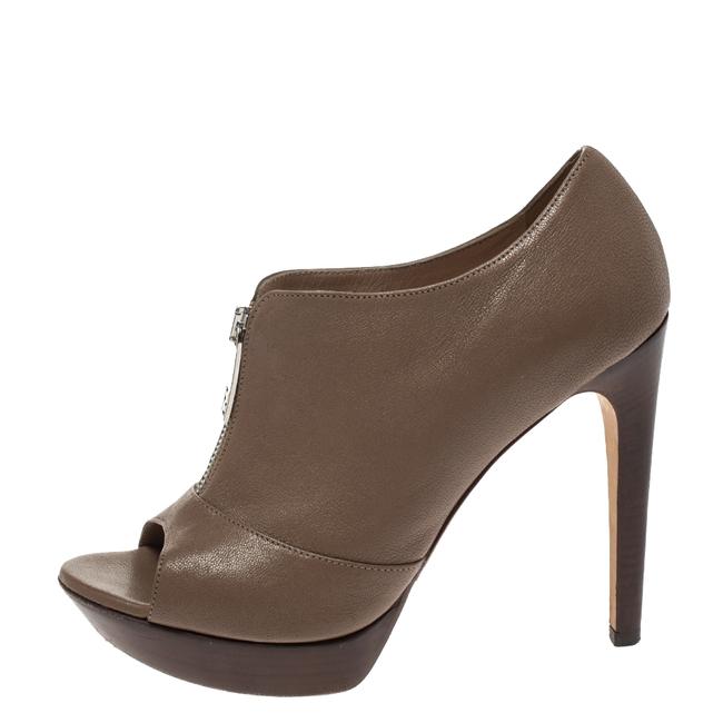 Fendi Brown Leather Zip Peep Toe Platform Boots Booties 