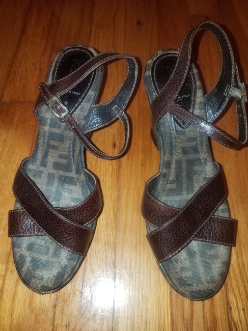 Fendi Brown Mono8 Monogram Wedge Sandals 
