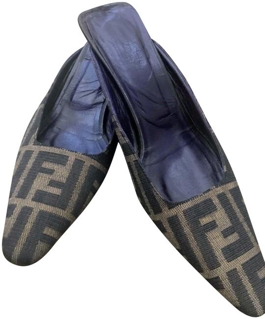 Fendi Brown Monogram Canvas Mules Slides 