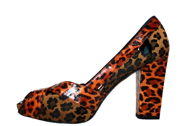 Fendi Brown Patent Leather Leopard Print Pumps Narrow Aa, N