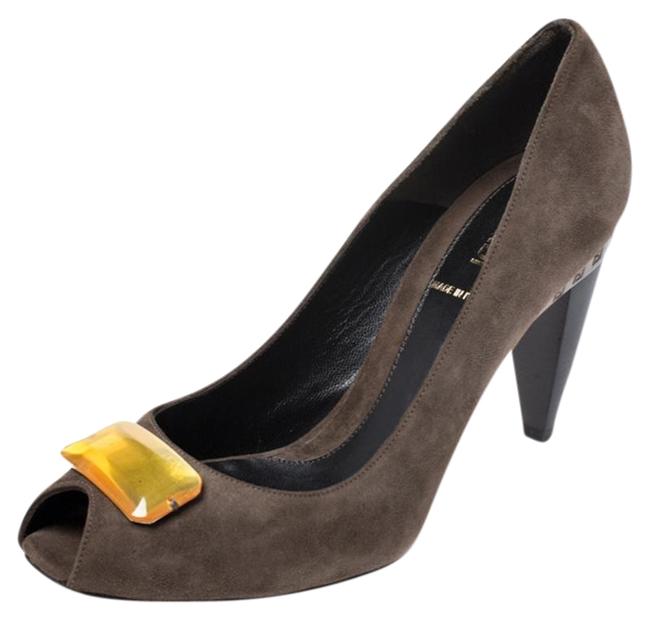 Fendi Brown Suede Crystal Embellished 38 Pumps 