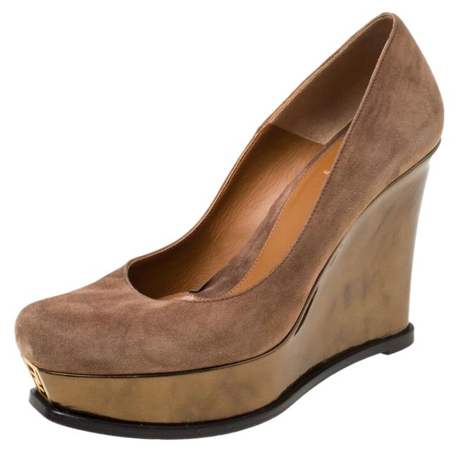 Fendi Brown Suede Platform Wedge Pumps 